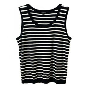 Talbots Striped Scoop Neck Sleeveless Lightweight Cotton Blend Sweater Top ⚫️⚪️